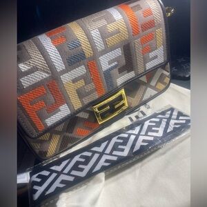Fendi Brown and Orange Patterned Shoulder Bag